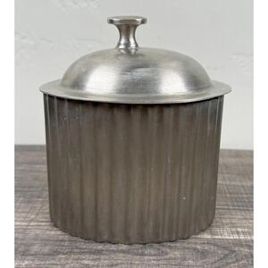 Restoration Hardware Pewter Canister 5.5” x 4” Wide Ribbed Metal Jar India